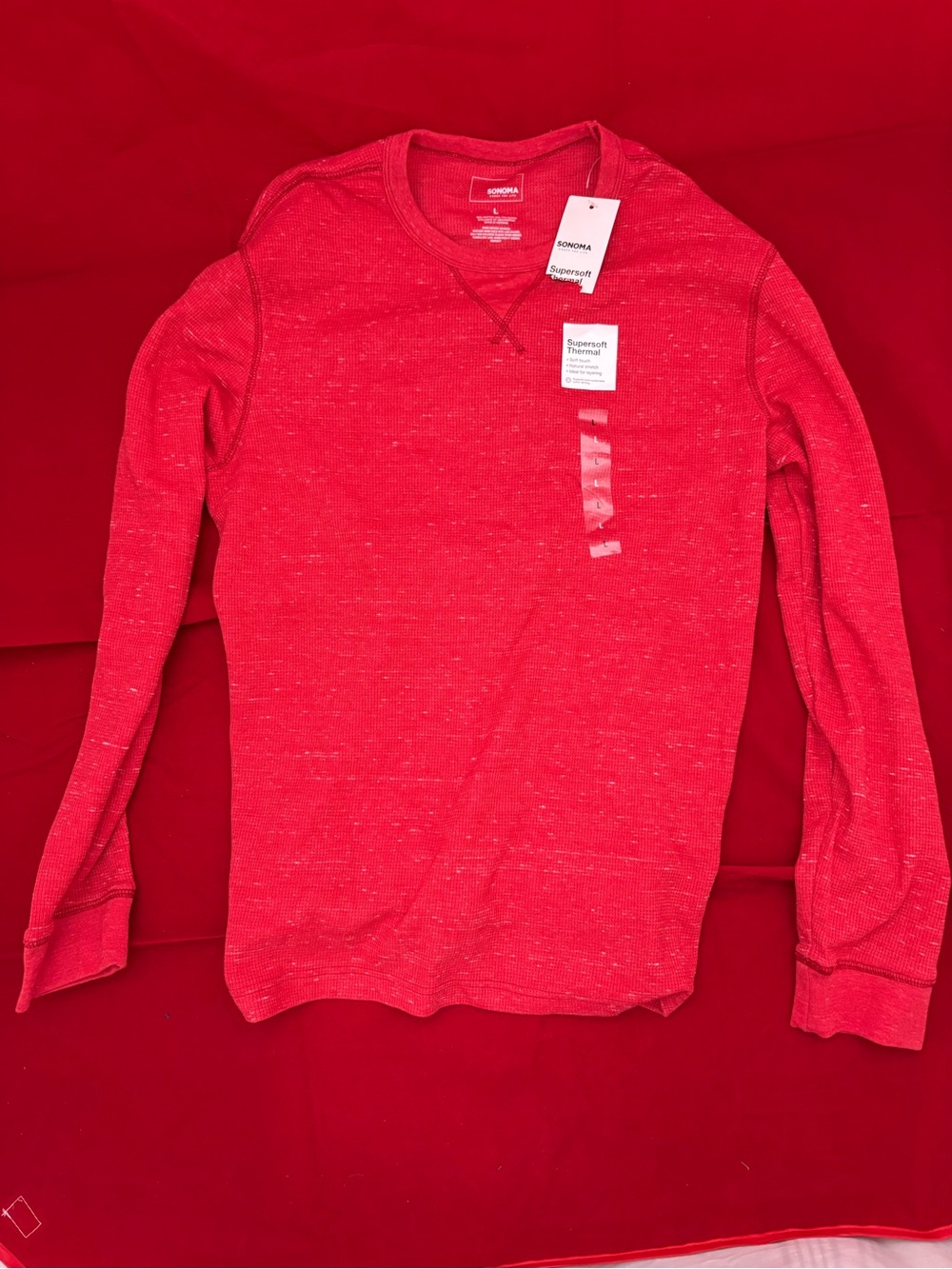 NWT Sonoma Supersoft Thermal Long Sleeve Shirt Women's Red Waffle Knit